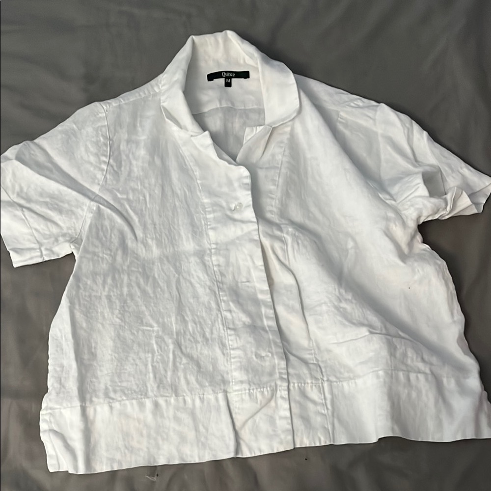 Quince White Linen Short-Sleeve Blouse